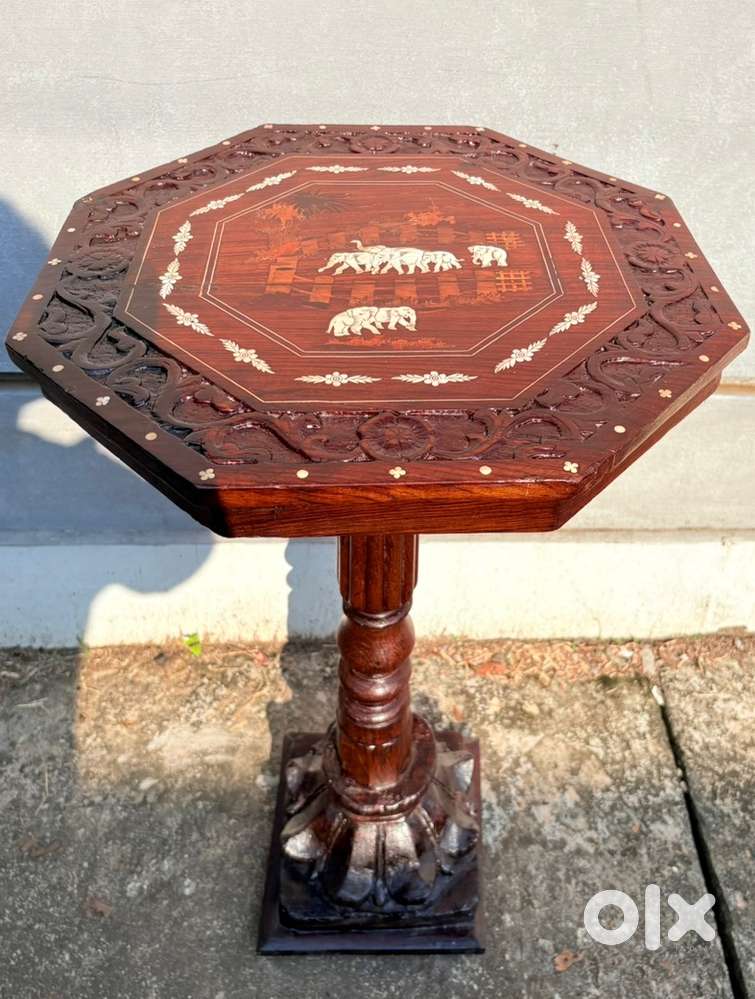 Antique Rosewood inlay table pedestal tall rare collection side table