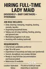 Looking For Home Maids Cooking Full Time .