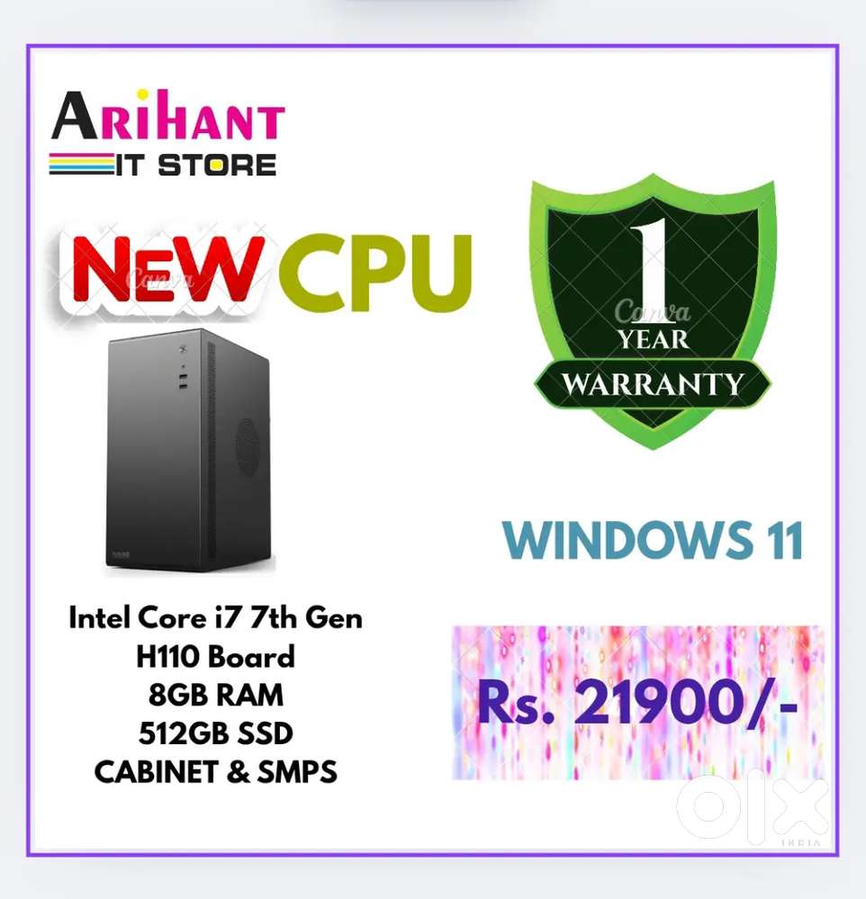 NEW CPU / i7 7th Gen / 8GB / 512GB / High Speed Performance / 1 Year