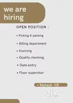 WE ARE HIRING FRESHER AND EXPERIENCE FOR WAREHOUSE