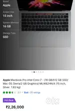 Macbook Pro 15inch : 512 GB SSD 16 GB RAM