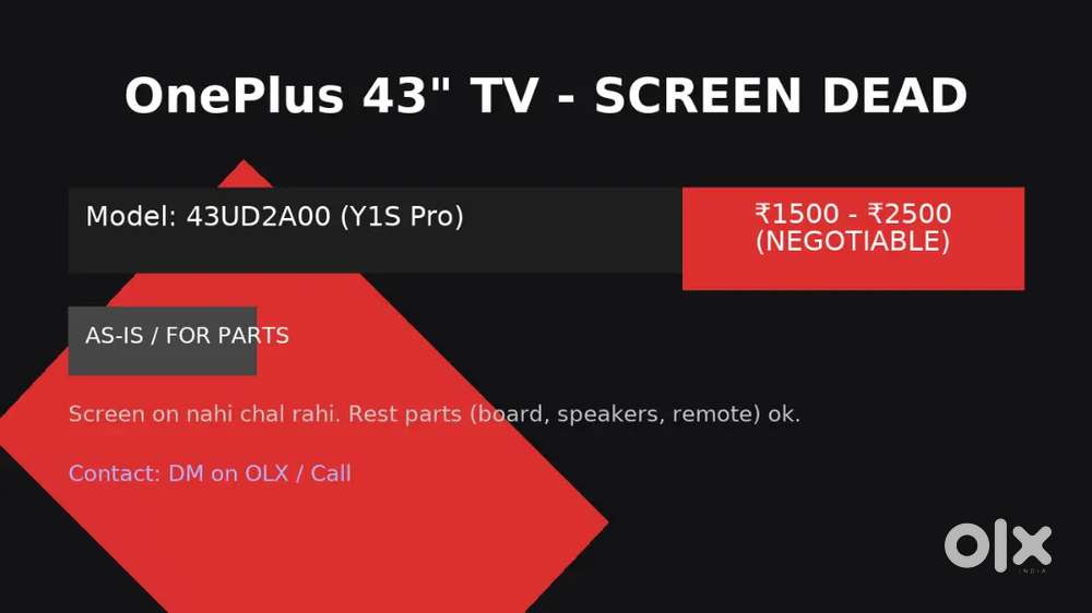 Oneplus 43 inch TV - Screen Dead- for parts /repair