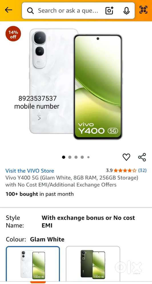 Vivo y400 5G, 8gb ram , 256 gb storage ,