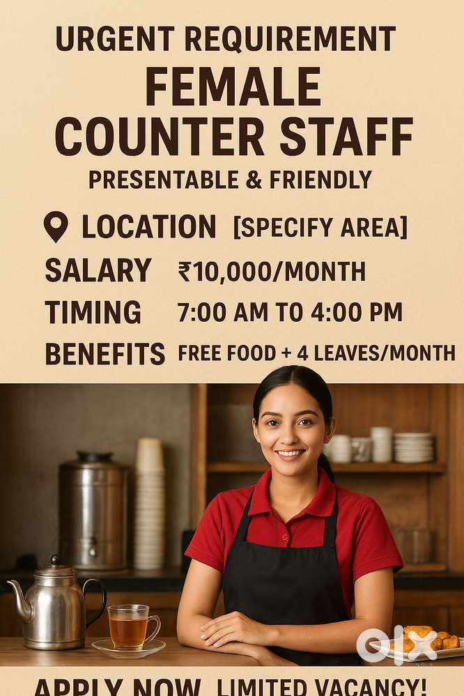 Urgent Requirement – Female Counter Staff for Tea Stall