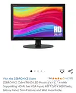 ZEBRONICS Zeb-V16HD LED Monitor with15.4 with Supporting HDMI