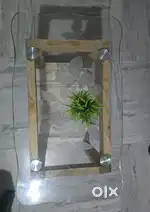 Teak Wood and Glass Center Table with Floral Design