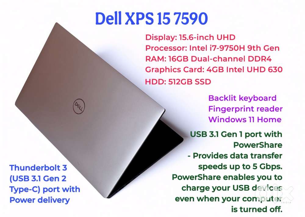 Dell XPS 7590, 15.6 inch, Intel I7 9th Gen, Silver Lapto