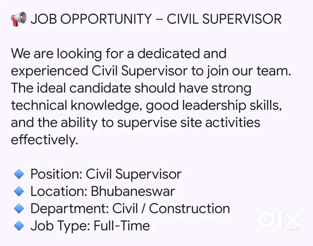 JOB OPPORTUNITY – CIVIL SUPERVISOR