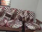 Premium Sofa set of 5 + Wood table  Shesam Wood and like new