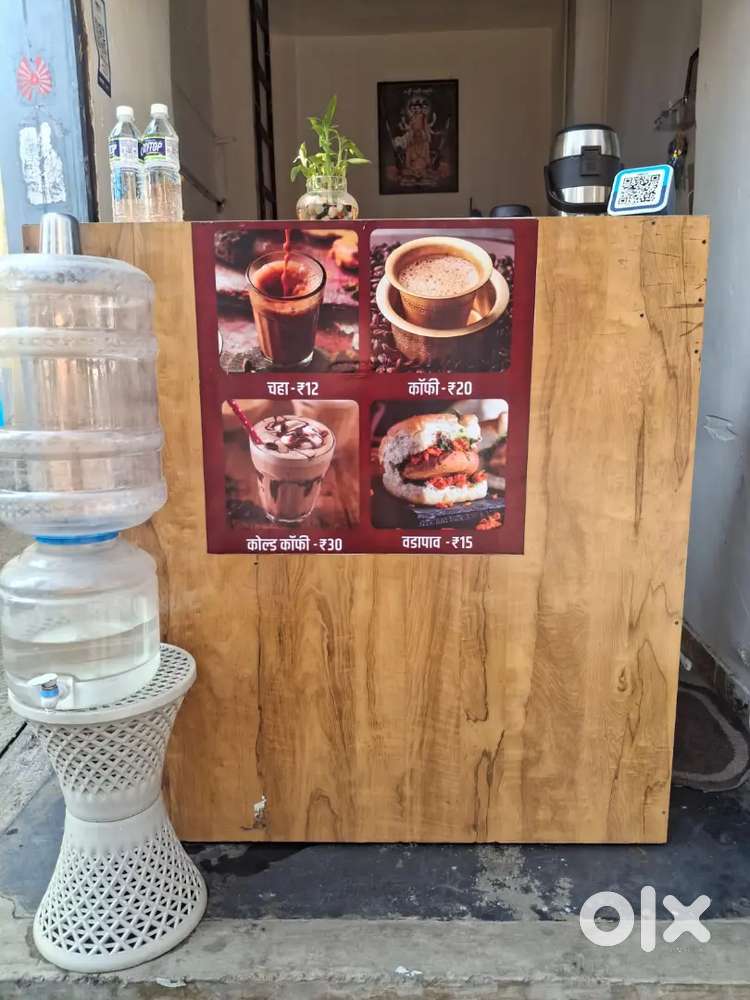 Cash Counter , big size kadhai, frying pan, zara, chair, gas shegadi