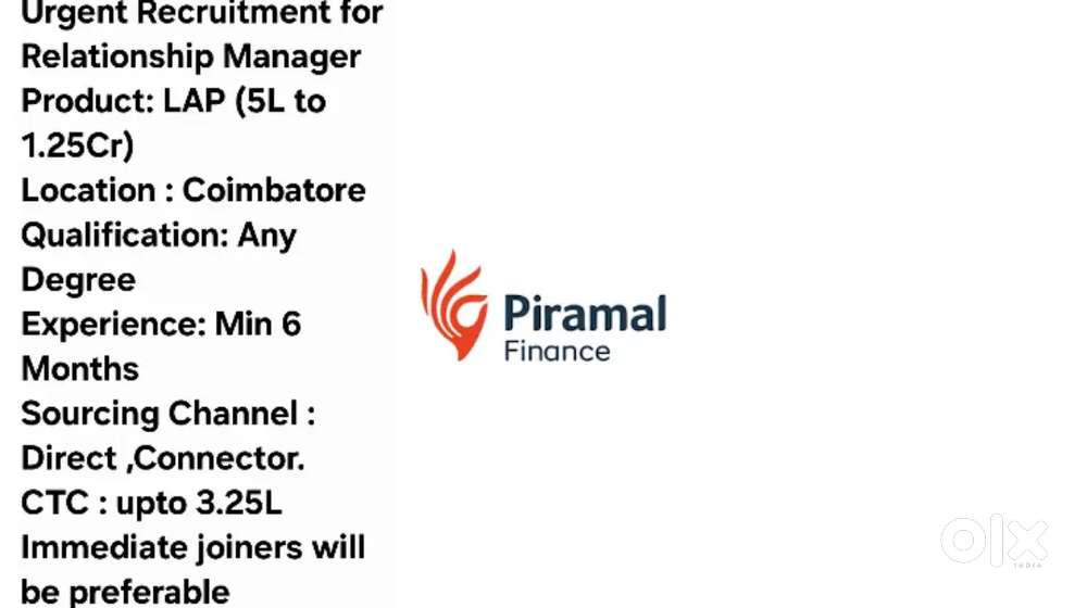 Urgent requirement for relationship manager