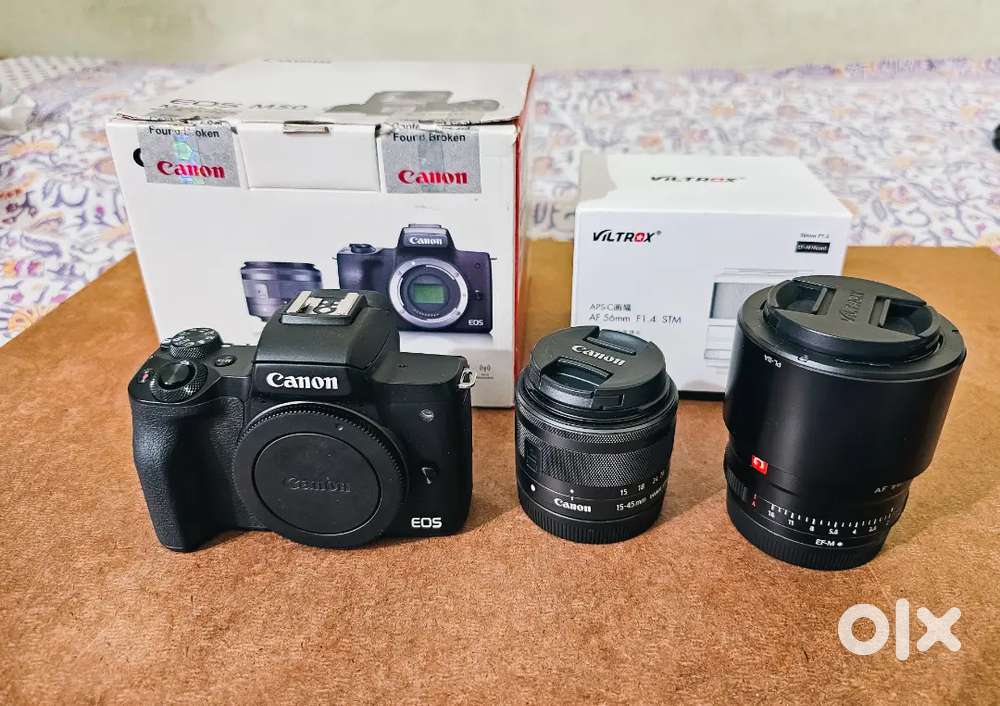 Canon M50 mark 2 with kit lens and Viltrox 56mm f1.4  Prime Lens