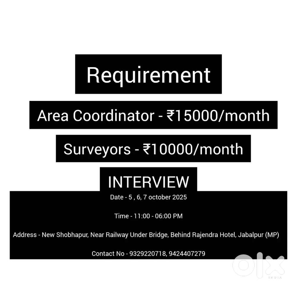 Required - Area Coordinator & surveyor
