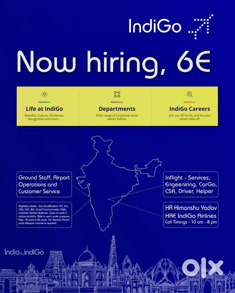 IndiGo Airlines-Ground Staff-CSA-Cabin Crew-AOCS-Driver-Airport Jobs