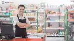 Counter and sales person in a retail store