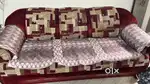 Maroon and Golden Cushioned Sofa Set