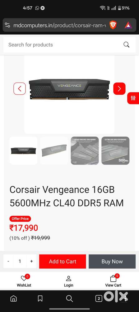 Corsair Vengeance 16GB RAM (1x16GB) DDR5 DRAM 5600MHz Memory Kit Black
