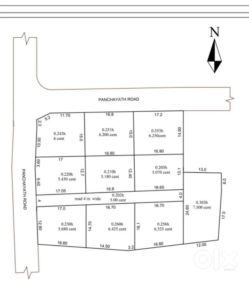 5cents to 20cents Two side Panchayath road frontage plots at Varadiyam