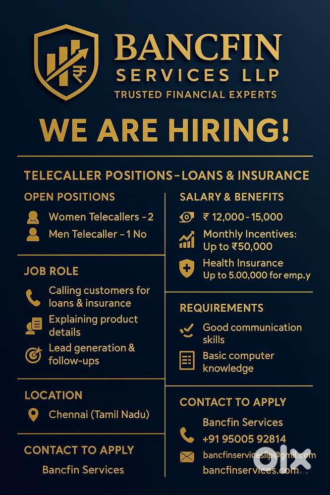 Looking for Tele callers .product all types loans and insurce