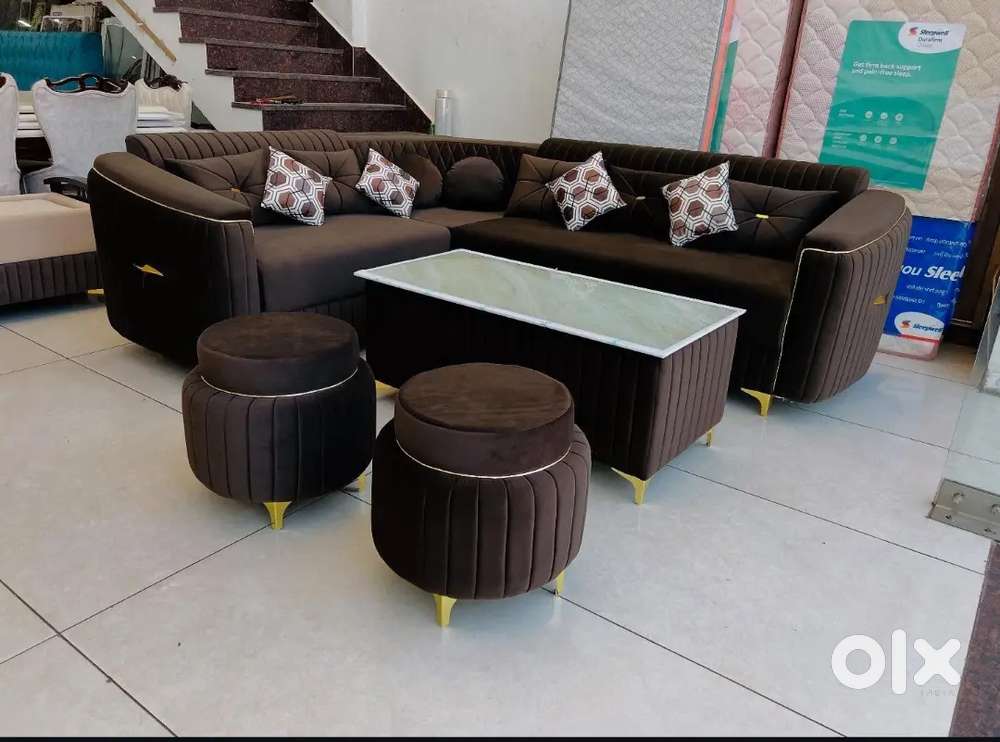 Nagpur Furniture Zone,  Luxury L Shape Sofa Set with Printed glass