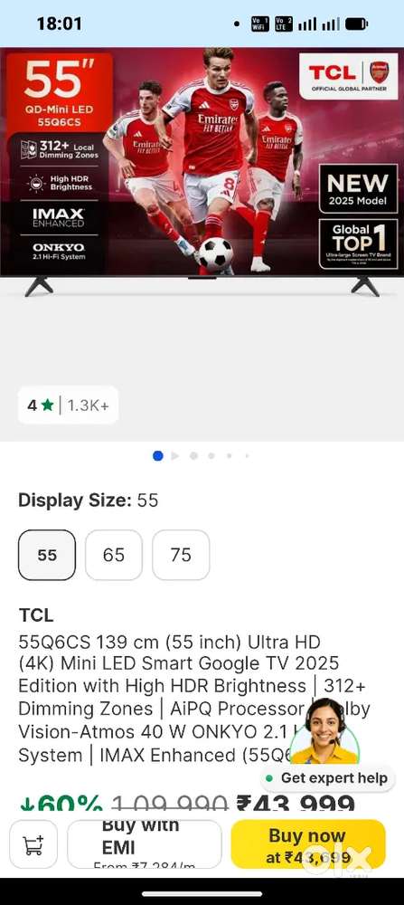TCL Q6CS 55 inch 4k QD mini-led