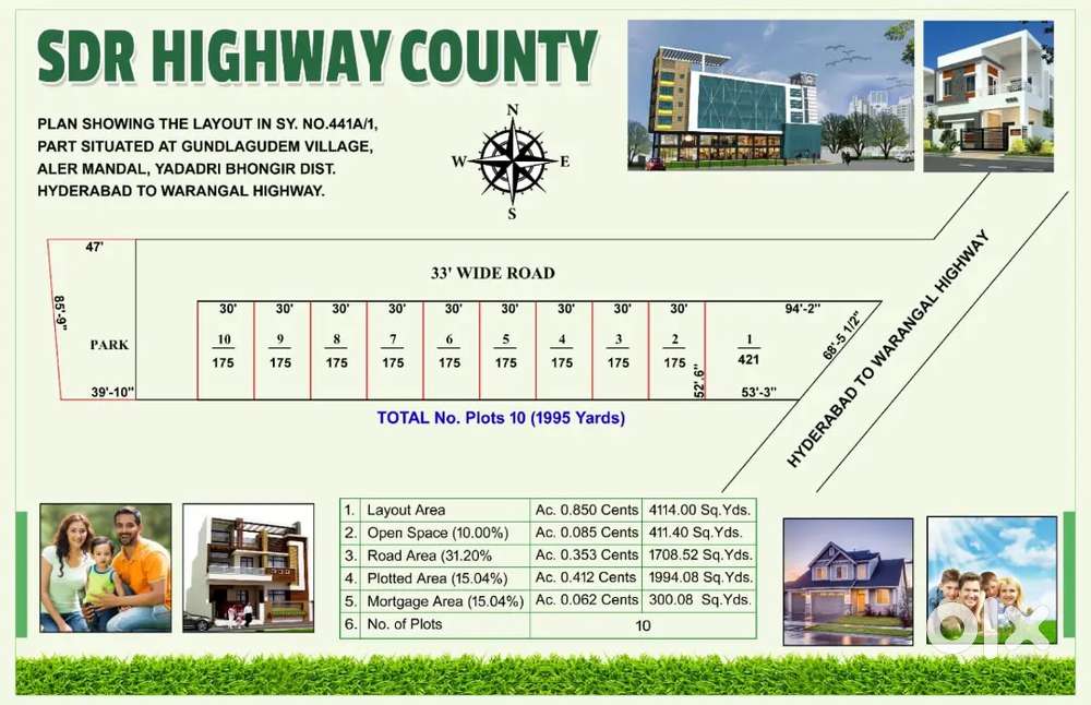 COMMERCIAL DTCP OPEN PLOTS FOR SALE AT ALER Warangal Highway Facing