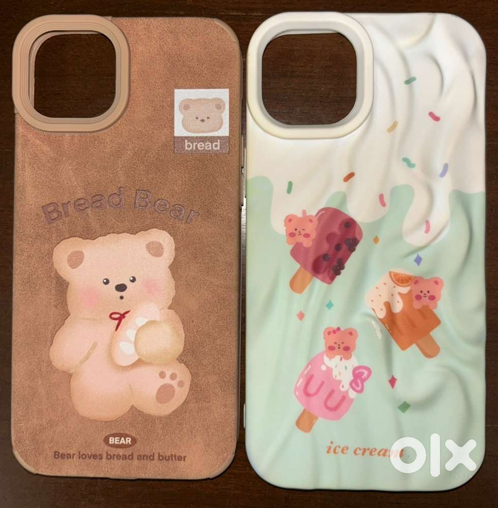 iphone 14 plus cases Bread Bear + Ice Cream + brown silicone