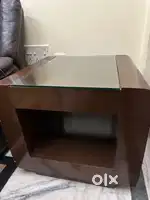 2 Wooden Chocolate Brown Side Tables with Glass Top