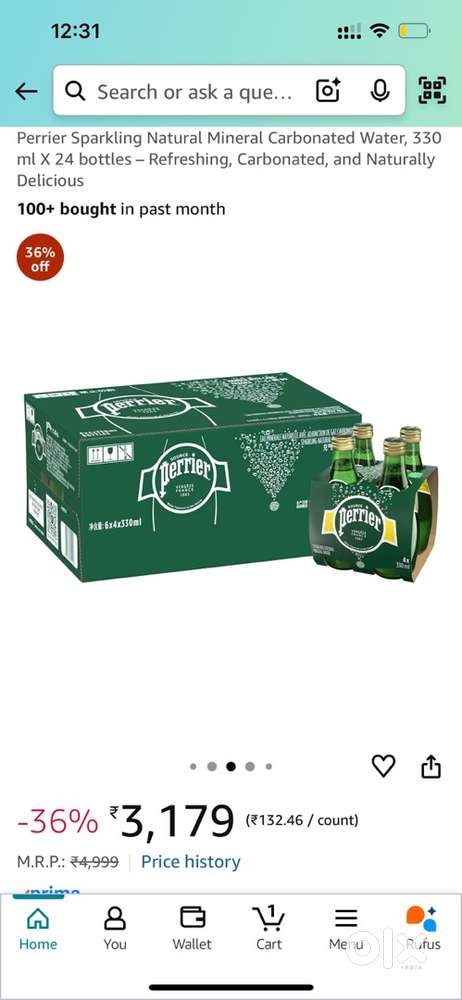 Perrier Sparkling Water 330ml × 24 Bottles – Imported  ₹2999