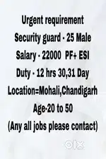 Security guard jobs mohali Kharar chandigarh