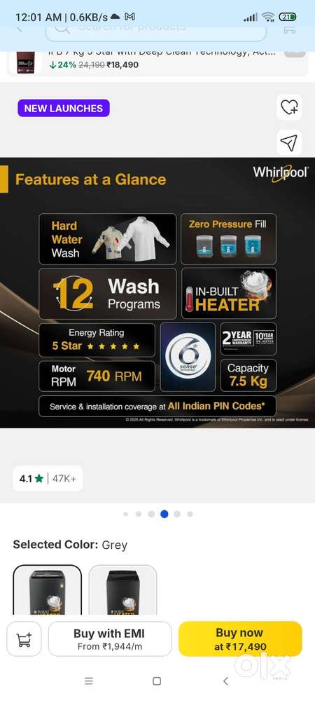 seal pack washing machin 1.5 year warrenty