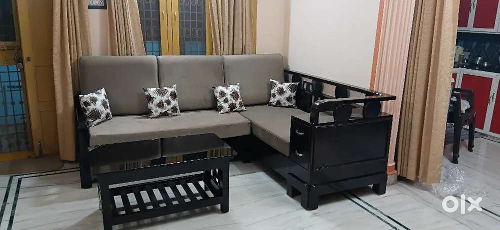 Brand new Teak wood  L shaped Sofa cum bed with centre table