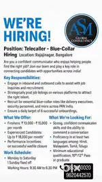Telecaller(Partial HR role) hiring for blue collar