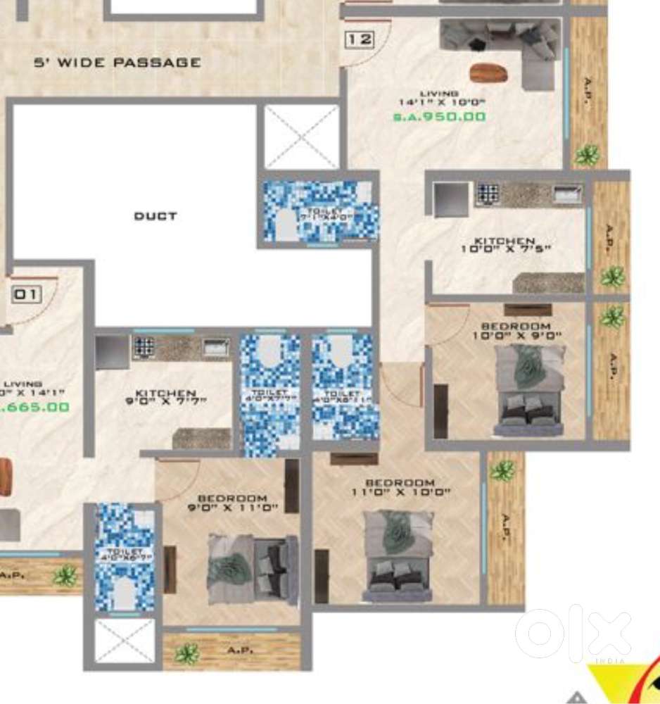 2BHK flat for sale, under construction property