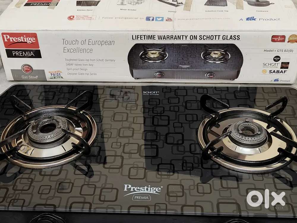 Prestige premia 2 burner shott glass gas stove