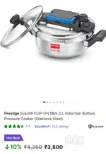 Prestige Svacch FLIPON steel pressure cooker 2 LITRE
