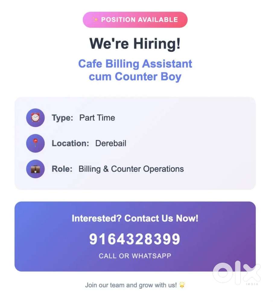 Tea maker cum Counter boy required