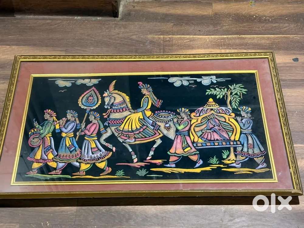 Glass Framed Velvet Painting of Royal Procession