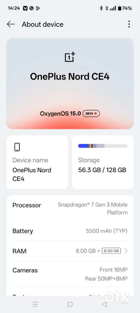 Oneplus CE4 ( 8+128 ) only 2 month Use mobile