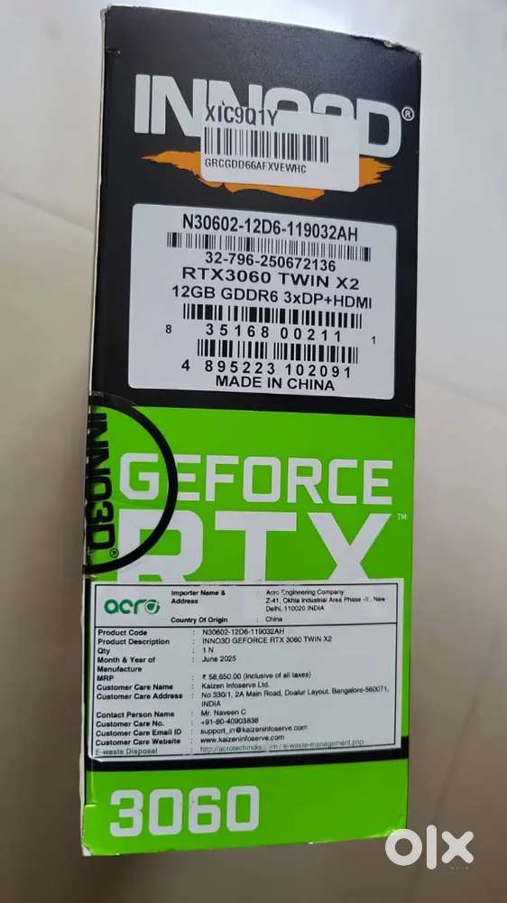 Brand new GPUrtx 3060 12 gb with invoice and warranty