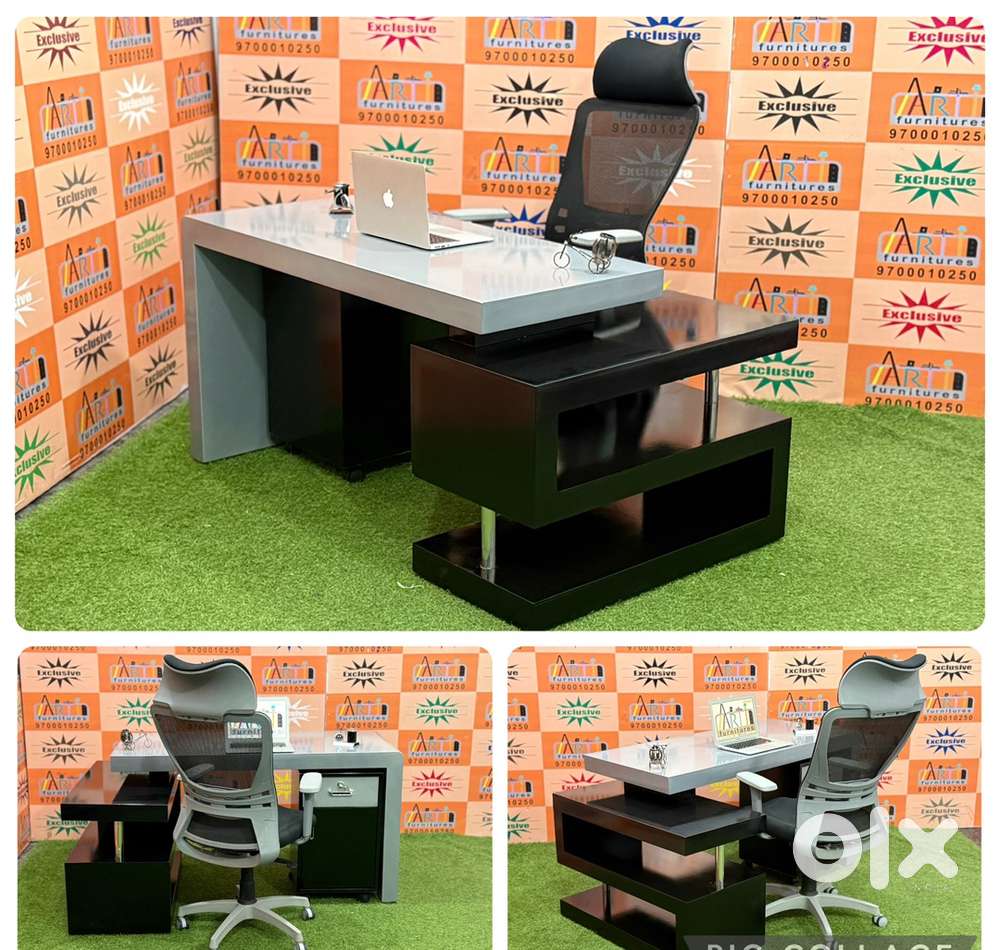 S shaped exclusive designed office table with separate locker cash on