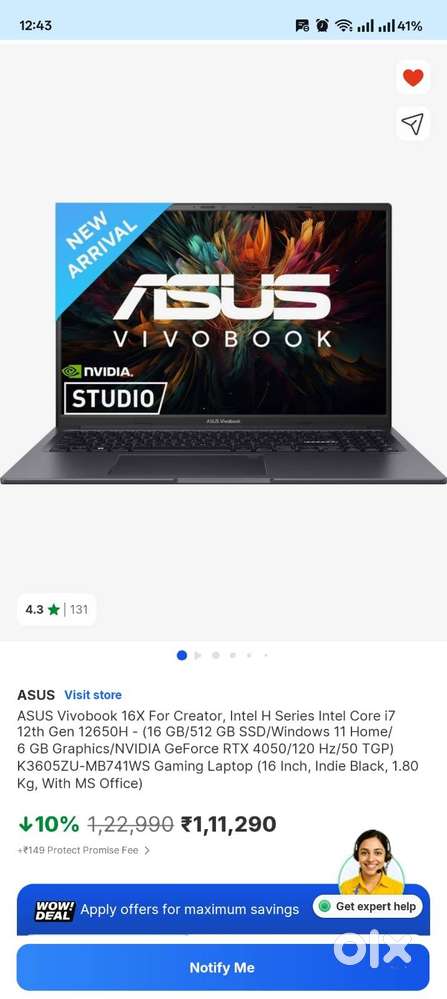 ASUS Vivobook 16X Gaming Laptop i7 12th Gen NVIDIA GeForce RTX 4050