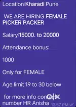 Job opening for girls in Kharadi,Pune