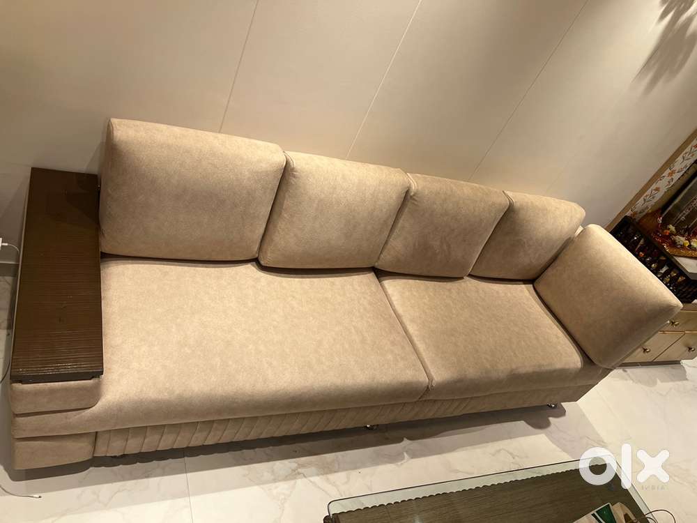 L-Shaped Sofa Set  7-Seater (4+3)  Beige Fabric