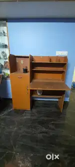 Study table cum storage unit, wooden shelf and metalic wardrobes