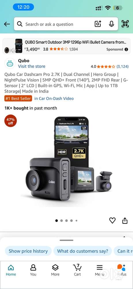 [Used] Qubo Car Dashcam Pro 2.7K  Dual Channel  Hero Group