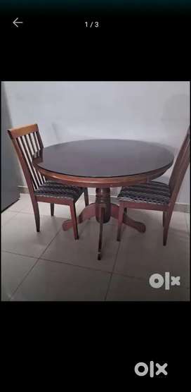 Solid teak wood dining table with glass and wooden top