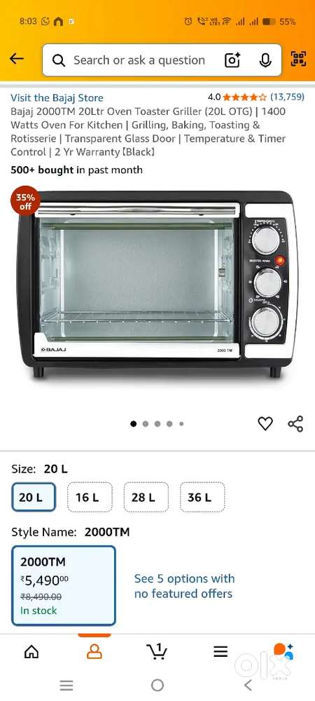 Heating Oven Bajaj 20 ltr
