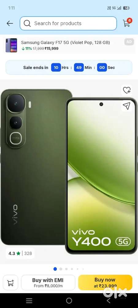 Vivo y400 256gb 25 divas use bil box antouch phone