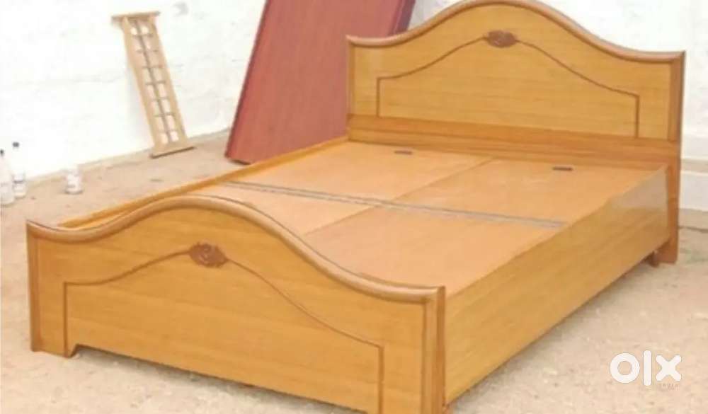 Wooden double bed yellowish brown